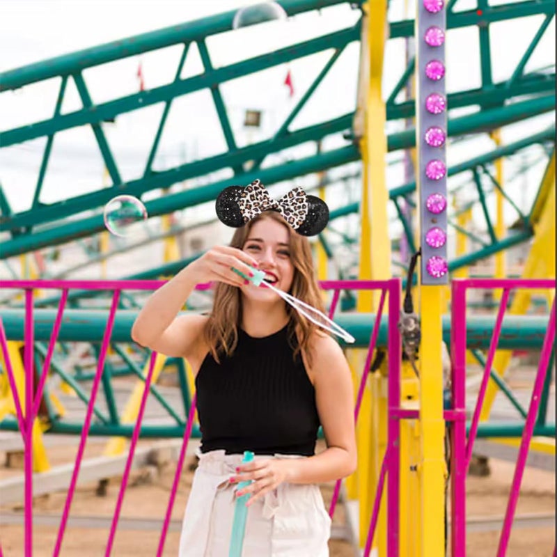 KICOFIT Mouse Ears Headbands Women Mice Ears Headhand Bows Shiny Glitter Birthday Party Themed Events (Leopard) - Image 4